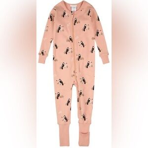 Petit Lem Toucan Print Organic Cotton Footie Pajamas Coral Sz 18 months